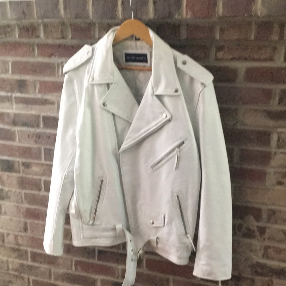 White leather Brando style motorcycle jacket , NWOT, XXL pristine